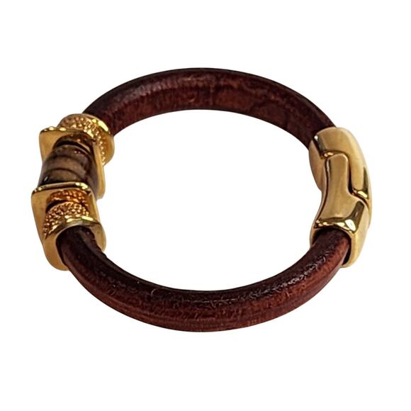 NEW Divine Debris Artisan Leather Bracelet Gold Magnetic Bangle Ceramic Accent - Picture 3 of 6